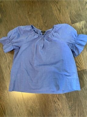 Ann Taylor Women's Blue Short Sleeve Ruffle Top Small Petite